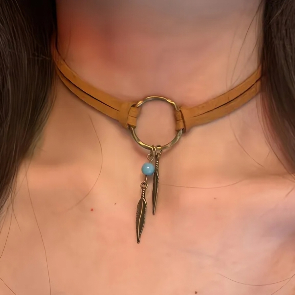 Boho Suede Choker with Feather Charms NIP! - Picture 2 of 2